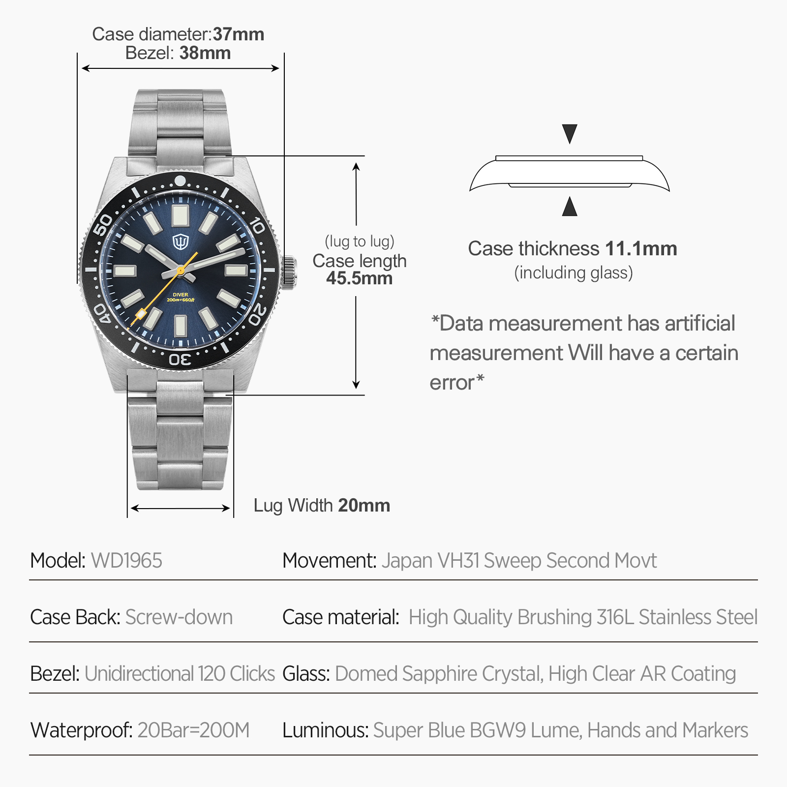 Watchdives 37Mm WD1965 V2 Man  - огляд і ціна Luxury Watch Uk