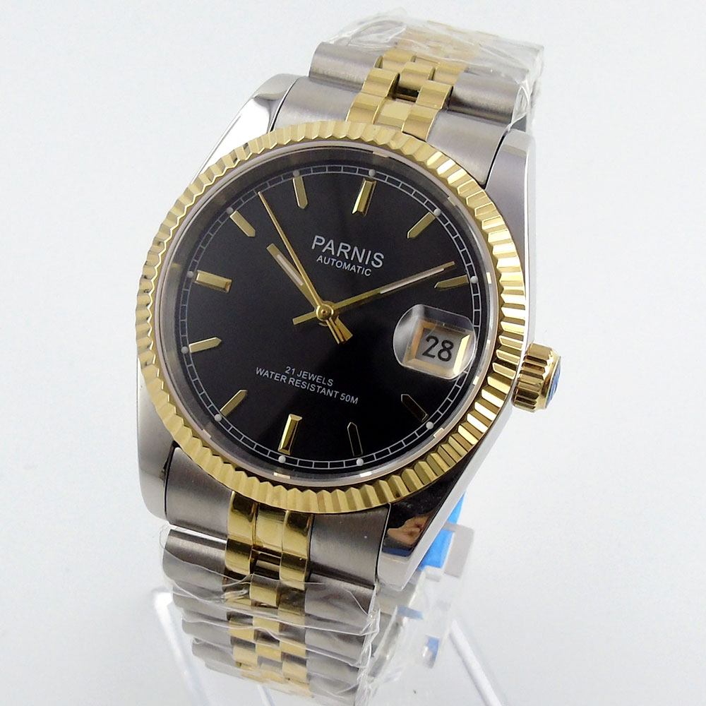 Parnis 36mm Mens Automatic Wat - огляд і ціна Luxury Watch Gold And Black